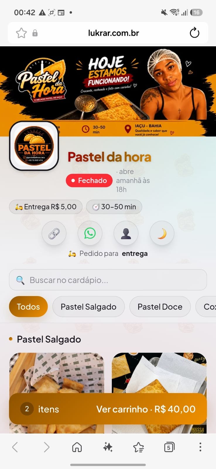 Exemplo 1 de cardápio digital feito na Lukrar