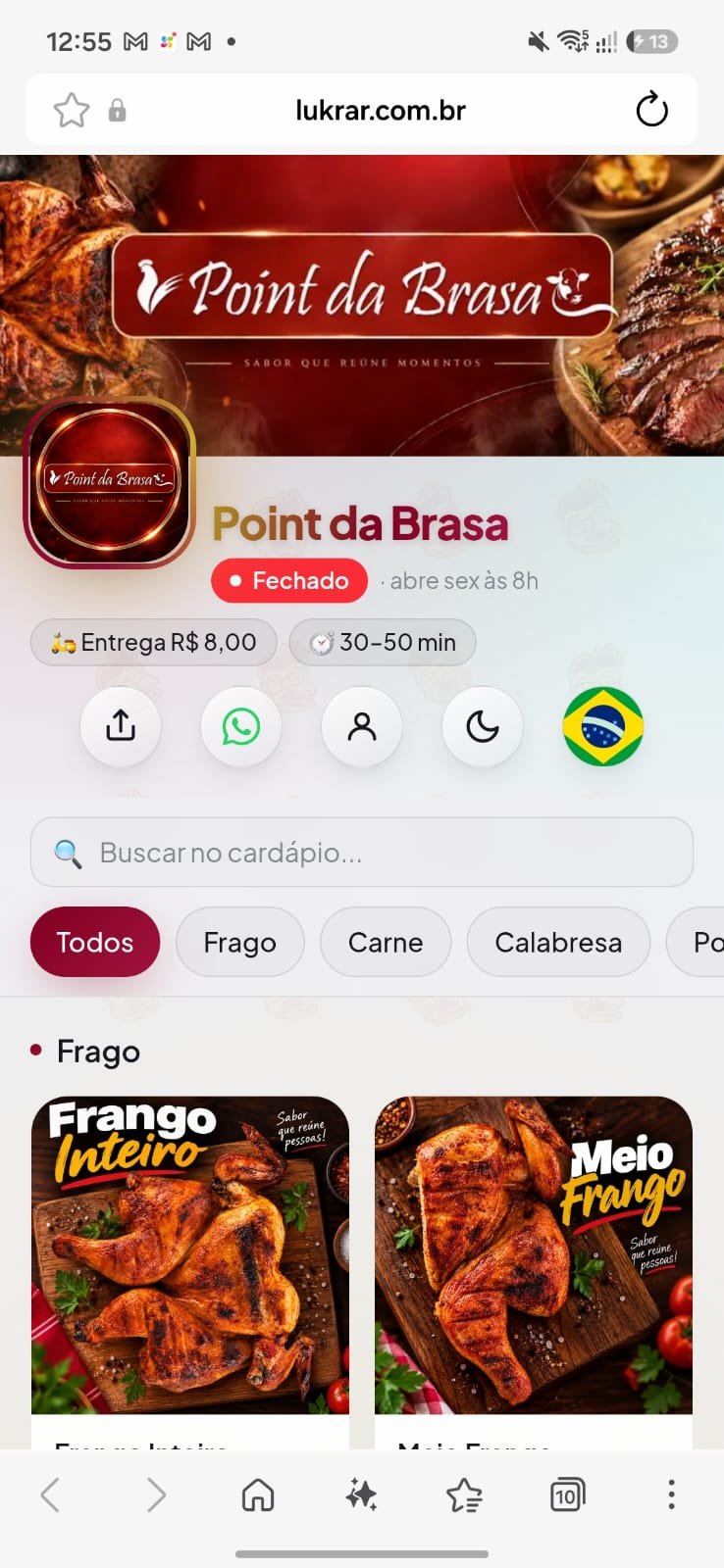 Cardápio digital de cliente Lukrar