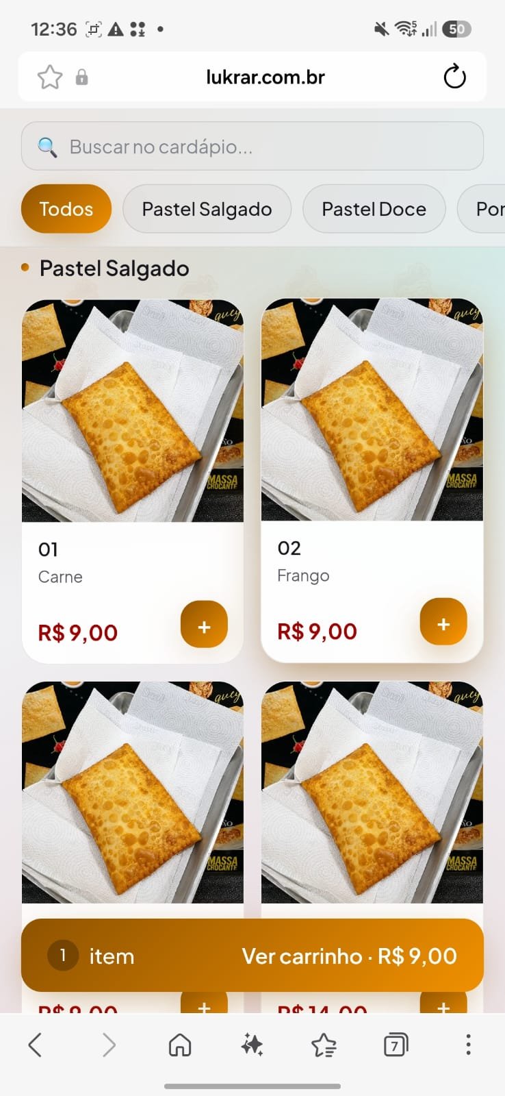 Exemplo 3 de cardápio digital feito na Lukrar