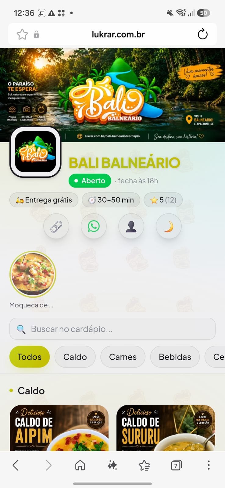 Exemplo 5 de cardápio digital feito na Lukrar