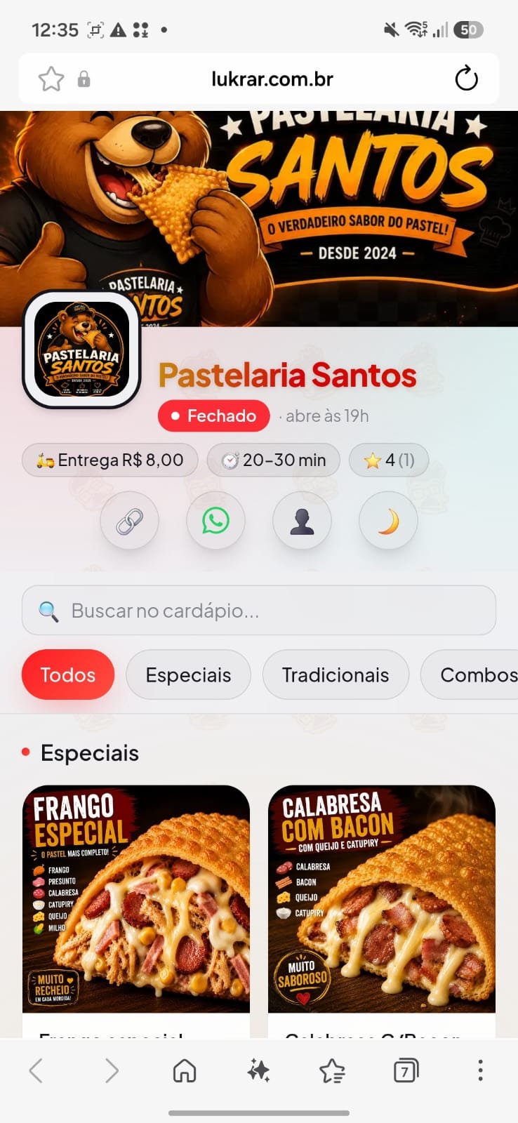 Exemplo 6 de cardápio digital feito na Lukrar