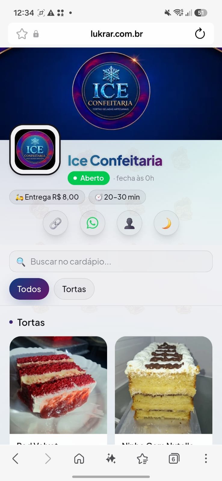 Exemplo 7 de cardápio digital feito na Lukrar
