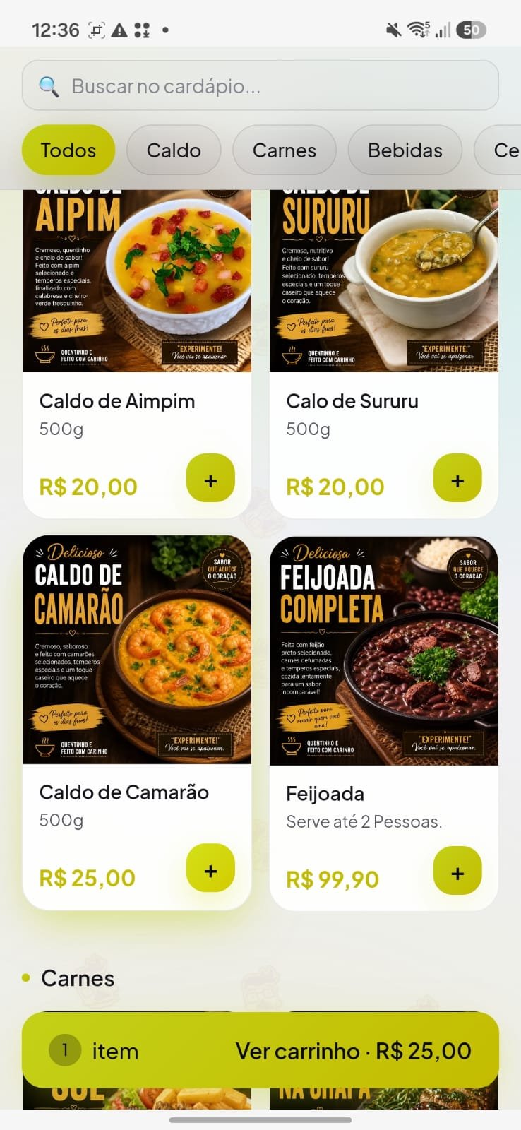 Cardápio digital de cliente Lukrar