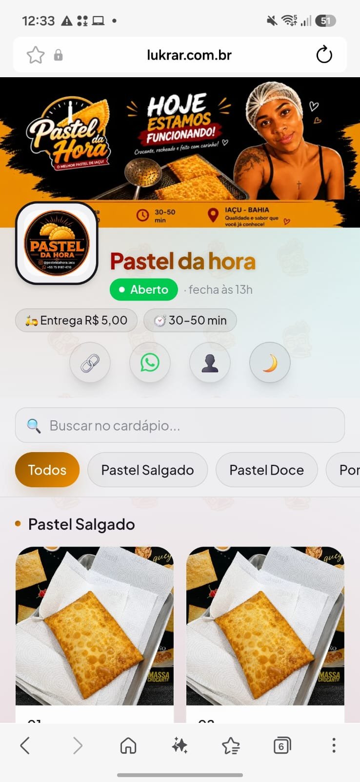 Exemplo 8 de cardápio digital feito na Lukrar
