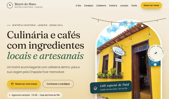 Página inicial do site Bistrô do Mato, criado pela Lukrar