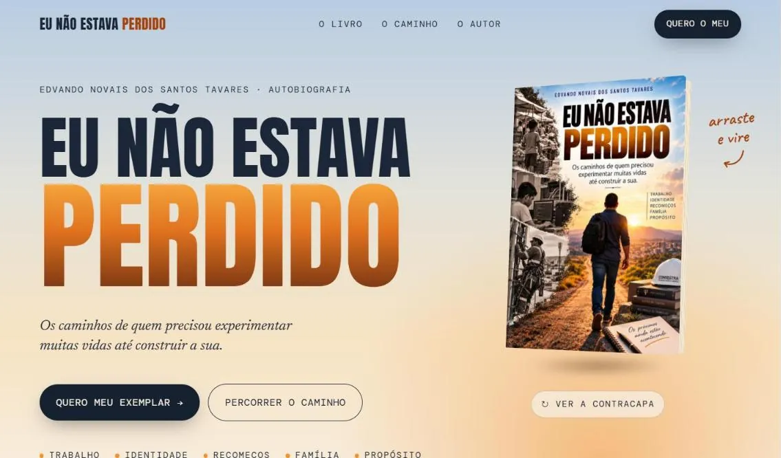 Página inicial do site Eu Não Estava Perdido, criado pela Lukrar