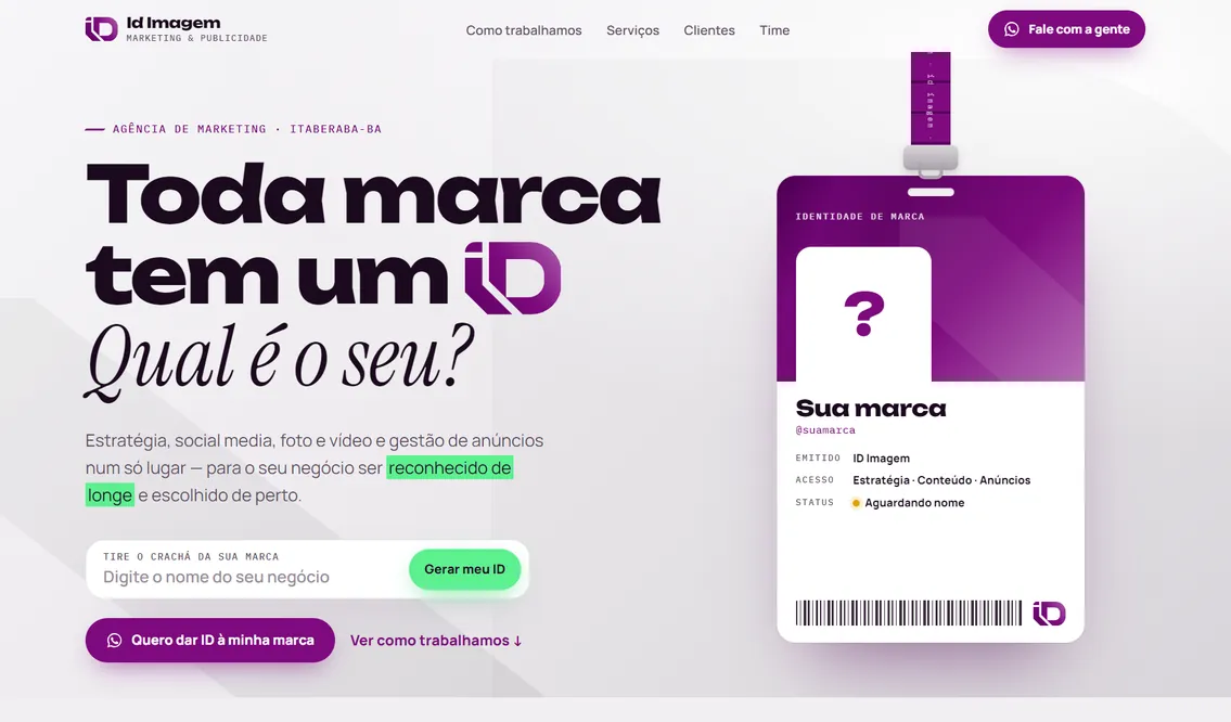 Página inicial do site ID Imagem, criado pela Lukrar