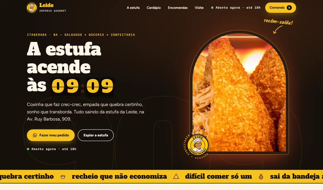 Página inicial do site Leide Empório Gourmet, criado pela Lukrar