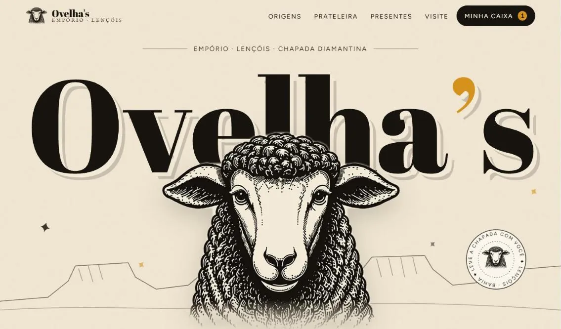 Página inicial do site Empório Ovelha's, criado pela Lukrar