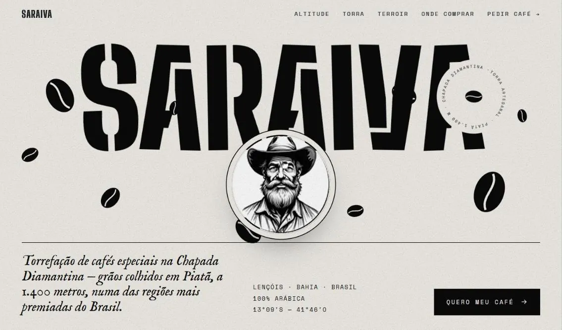 Página inicial do site Torrefação Saraiva, criado pela Lukrar